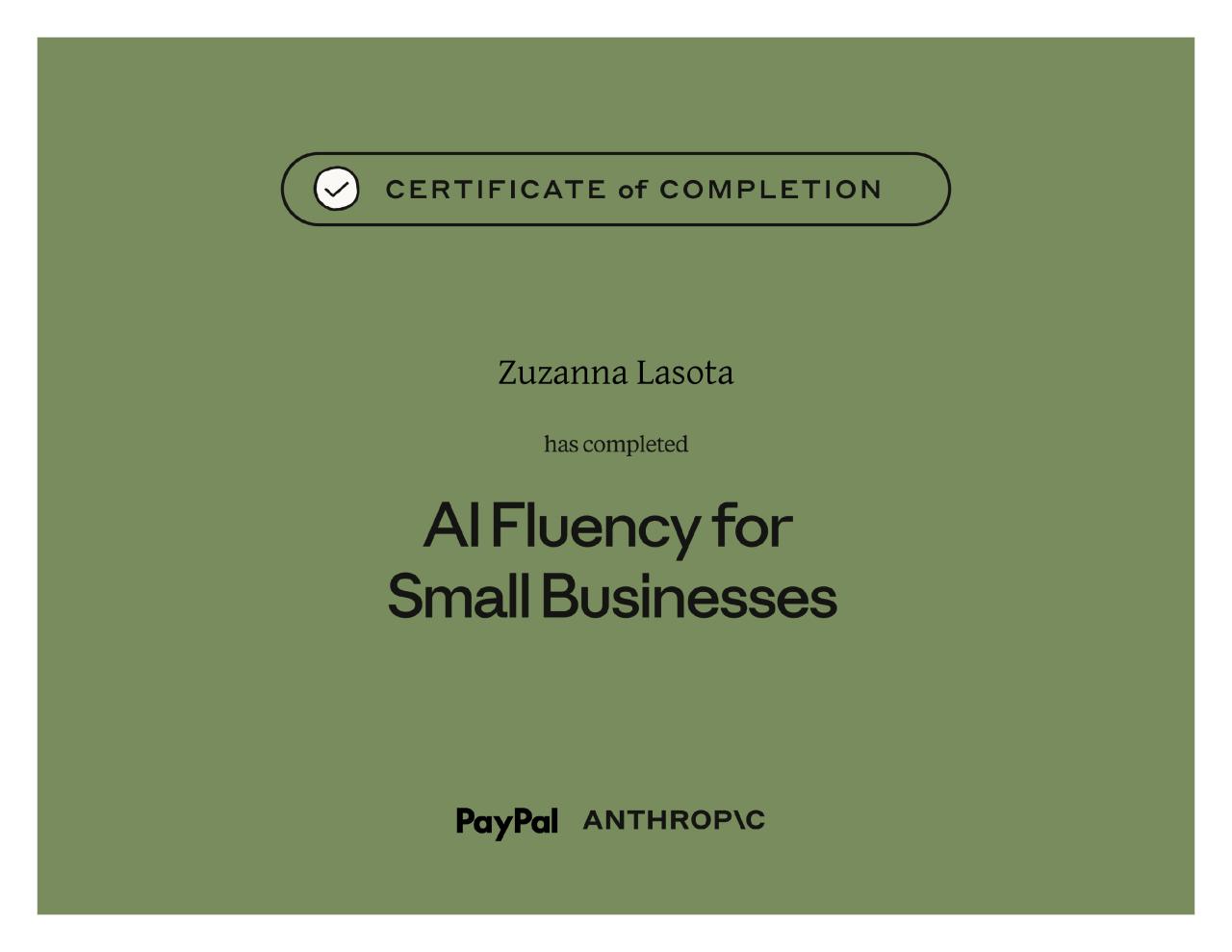 AI Fluency for Small Businesses certificate